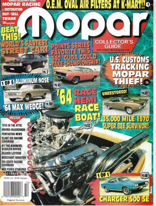 MOPAR COLLECTORS GUIDE 2002 OCT - '64 MAX WEDGE,'64 HEMI RACE BOAT,CHARGER 500 
